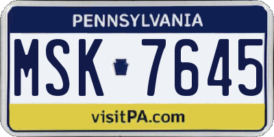 PA license plate MSK7645