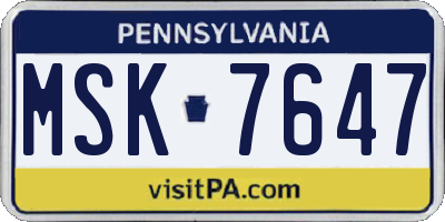 PA license plate MSK7647