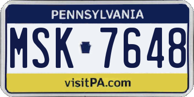 PA license plate MSK7648