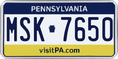 PA license plate MSK7650