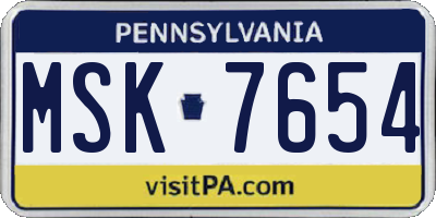 PA license plate MSK7654