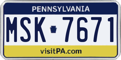 PA license plate MSK7671