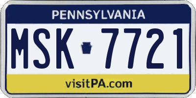 PA license plate MSK7721