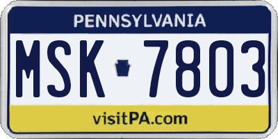PA license plate MSK7803