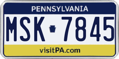 PA license plate MSK7845