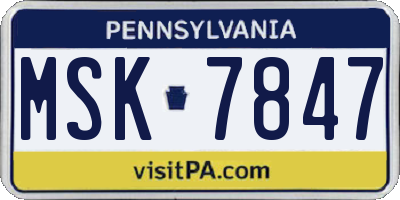 PA license plate MSK7847