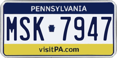 PA license plate MSK7947