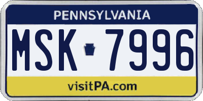 PA license plate MSK7996