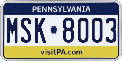 PA license plate MSK8003