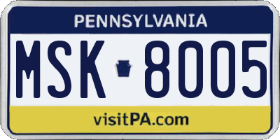 PA license plate MSK8005