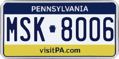 PA license plate MSK8006