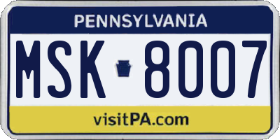 PA license plate MSK8007