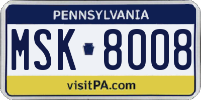 PA license plate MSK8008