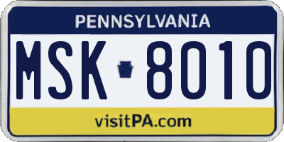 PA license plate MSK8010