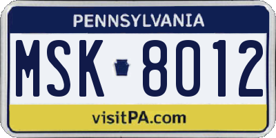 PA license plate MSK8012