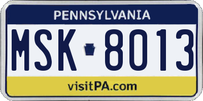 PA license plate MSK8013
