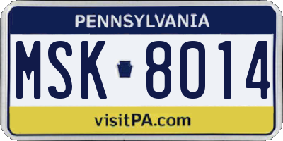PA license plate MSK8014