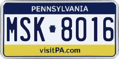 PA license plate MSK8016