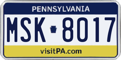 PA license plate MSK8017