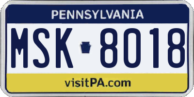PA license plate MSK8018