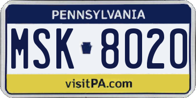 PA license plate MSK8020