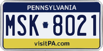 PA license plate MSK8021