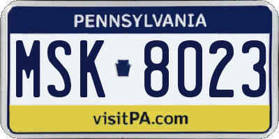 PA license plate MSK8023