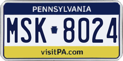 PA license plate MSK8024