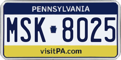 PA license plate MSK8025