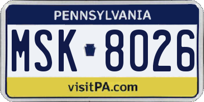 PA license plate MSK8026