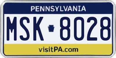 PA license plate MSK8028