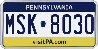 PA license plate MSK8030