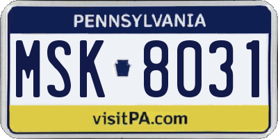 PA license plate MSK8031