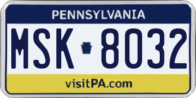 PA license plate MSK8032