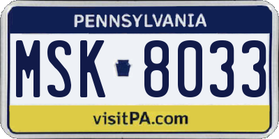 PA license plate MSK8033