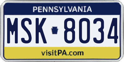PA license plate MSK8034