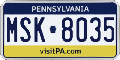 PA license plate MSK8035