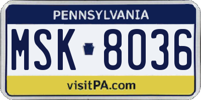 PA license plate MSK8036