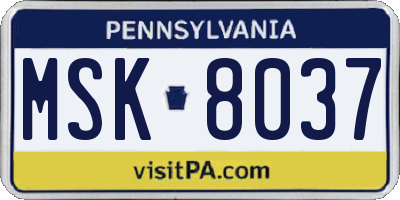 PA license plate MSK8037