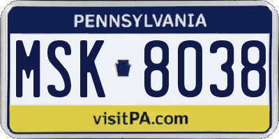 PA license plate MSK8038