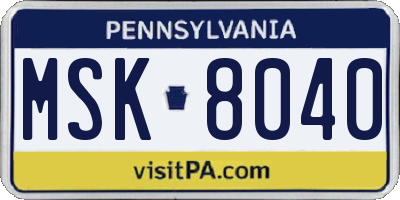 PA license plate MSK8040