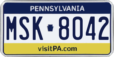 PA license plate MSK8042