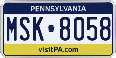 PA license plate MSK8058