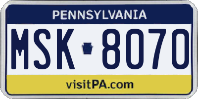 PA license plate MSK8070