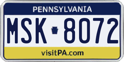 PA license plate MSK8072