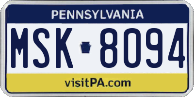 PA license plate MSK8094