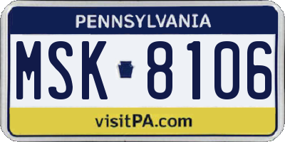 PA license plate MSK8106