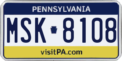 PA license plate MSK8108