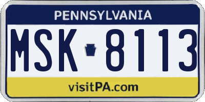 PA license plate MSK8113