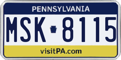 PA license plate MSK8115